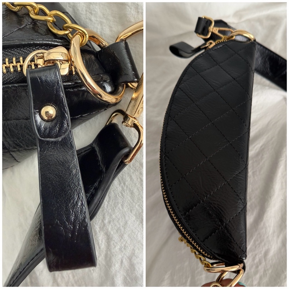 👑✅PRICE FIRM✅ Stylish Black Bum Shoulder Bag with Gold Brass Charms. NWOT - Picture 7 of 17